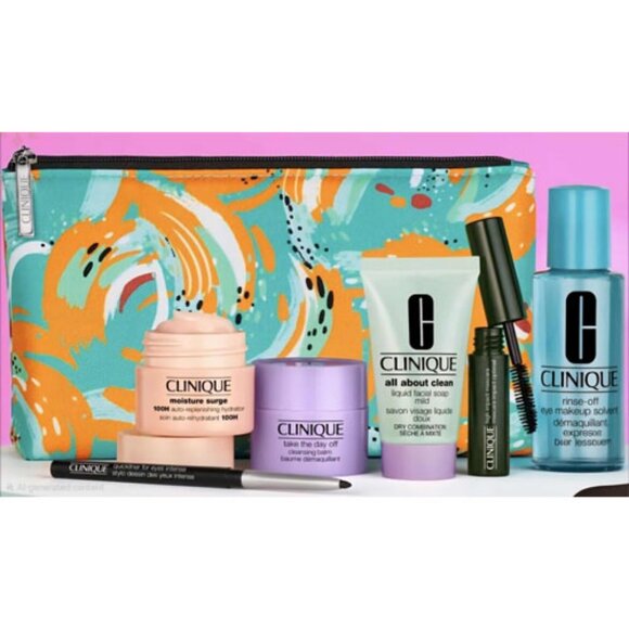 CLINIQUE 7pc Makeup Collection Moisture Surge Eyeliner Mascara Clean Soap NIP - Picture 2 of 9